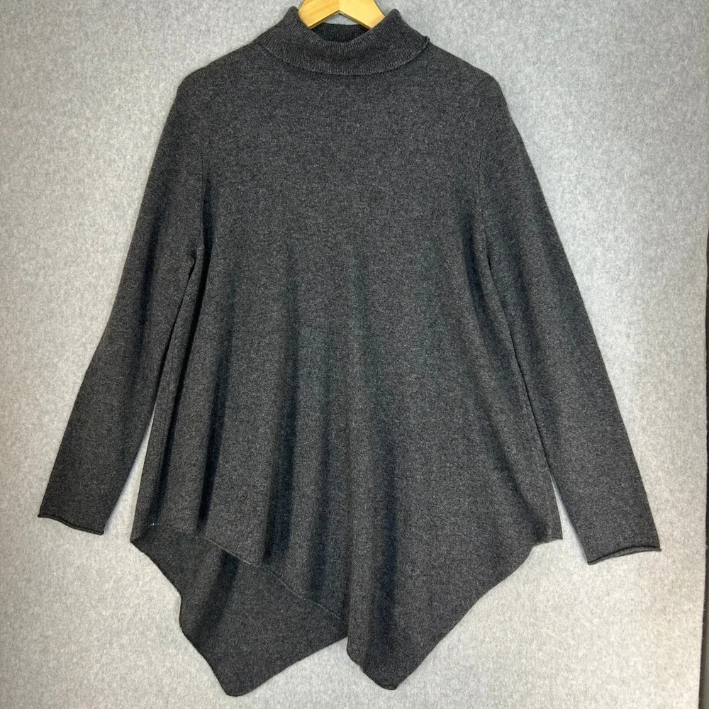 MAGASCHONI Cashmere Turtleneck Sweater Asymmetric Hem Charcoal Gray Womens Large - Picture 1 of 13